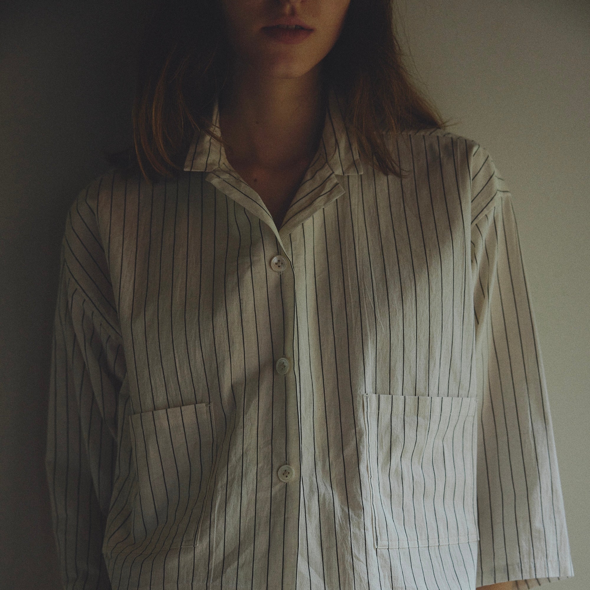 シャツ/ブラウス(長袖/七分) BIYOMA COTTON LINEN STRIPE WPOCKET SHIRT COTTON LINEN STRIPE W OPEN POCKET COLLAR SHIRT（コットンリネン