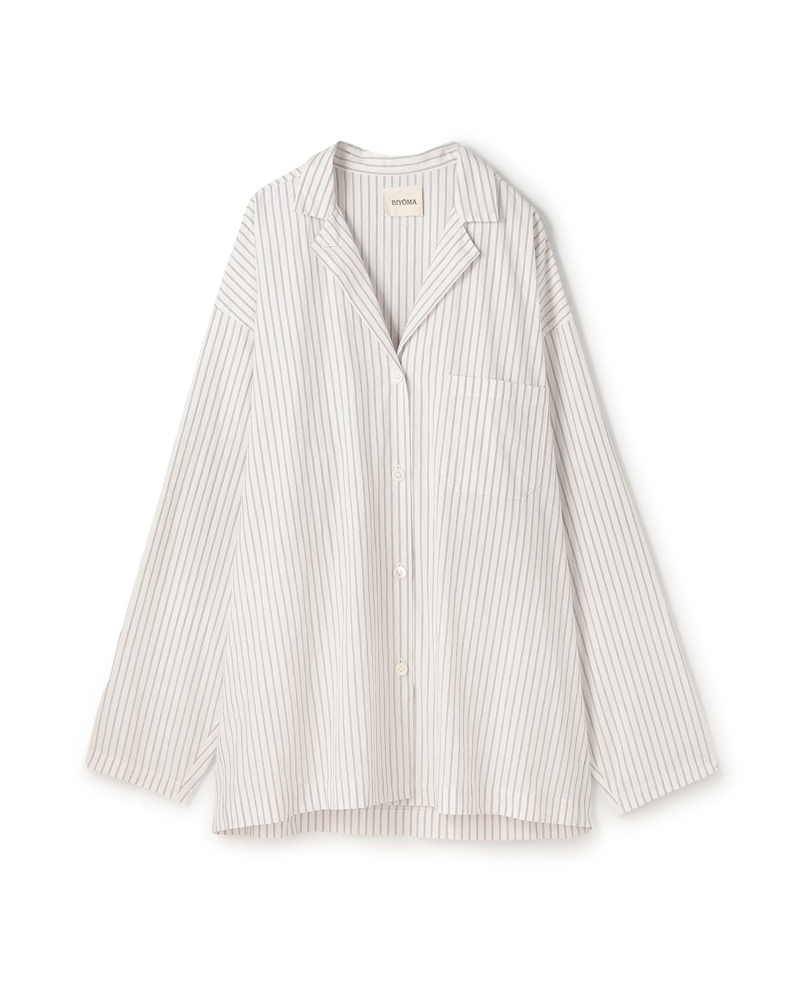 COTTON STRIPE OPEN COLLAR SHIRT(コットンストライプオープンカラーシャツ)|BIYOMA(ビヨーマ)OFFICIAL ONLINE STORE