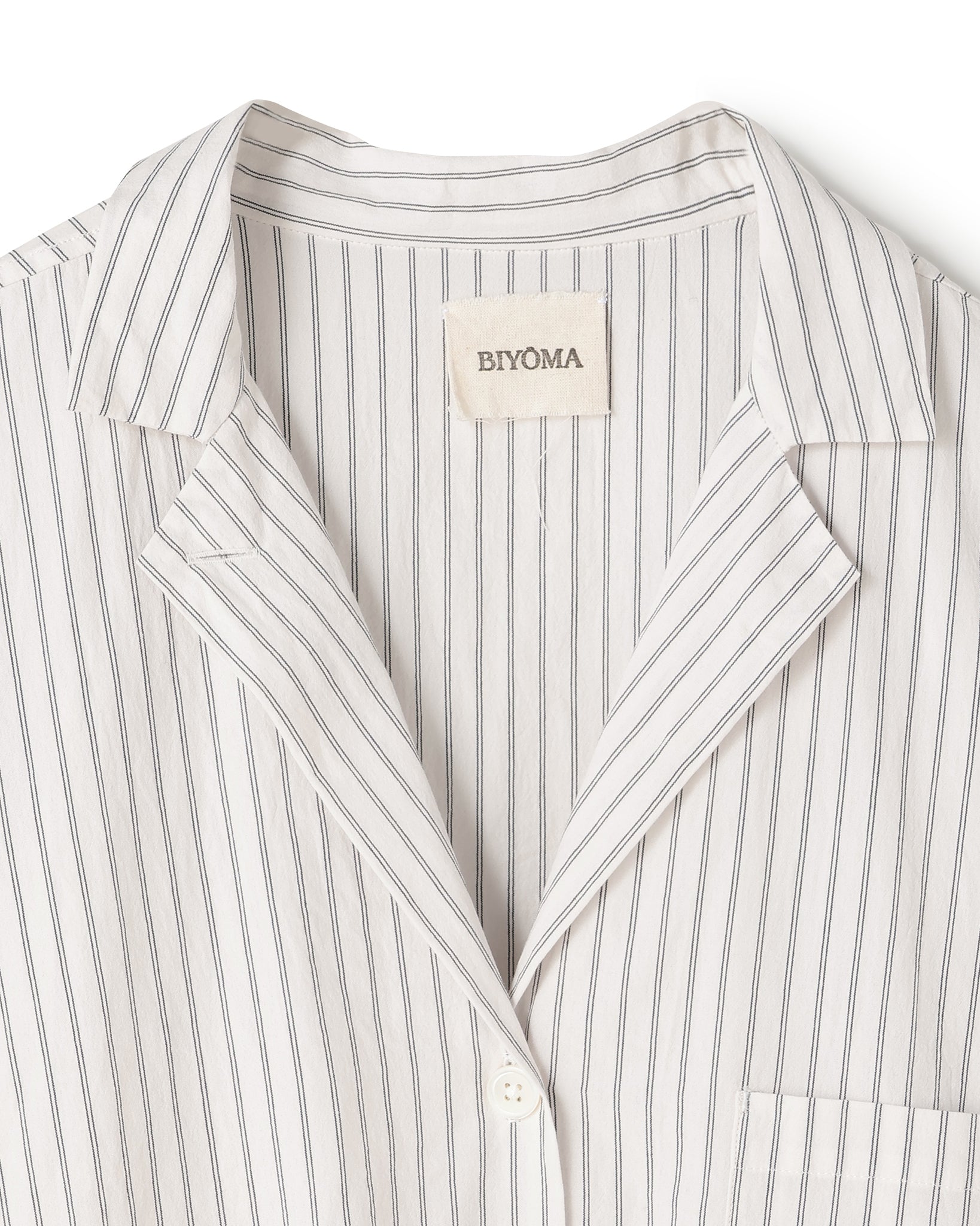 COTTON STRIPE OPEN COLLAR SHIRT(コットンストライプオープンカラーシャツ)|BIYOMA(ビヨーマ)OFFICIAL ONLINE STORE