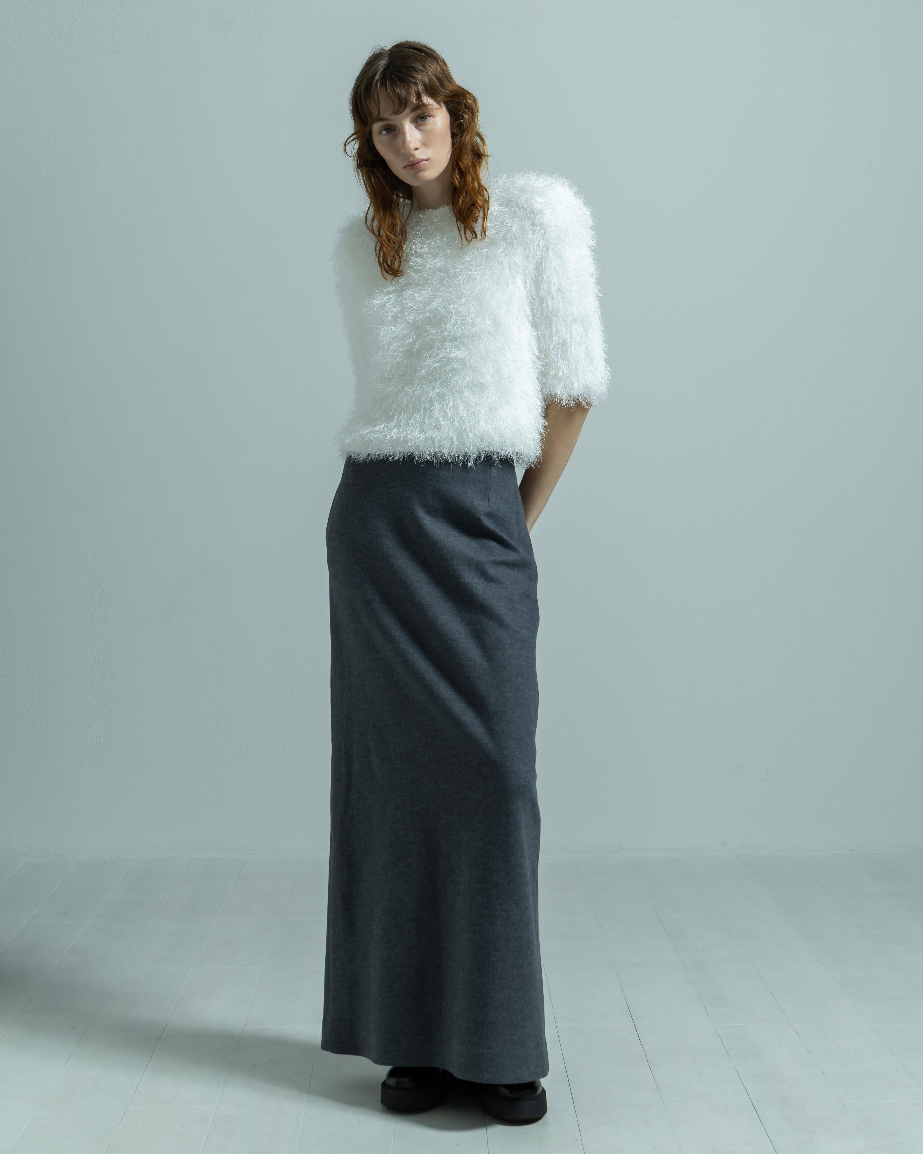 POWER SHOULDER HALF SLEEVE SHAGGY KNIT PULLOVER(パワーショルダーハーフスリーブシャギーニットプルオーバー)|BIYOMA(ビヨーマ)OFFICIAL ONLINE STORE