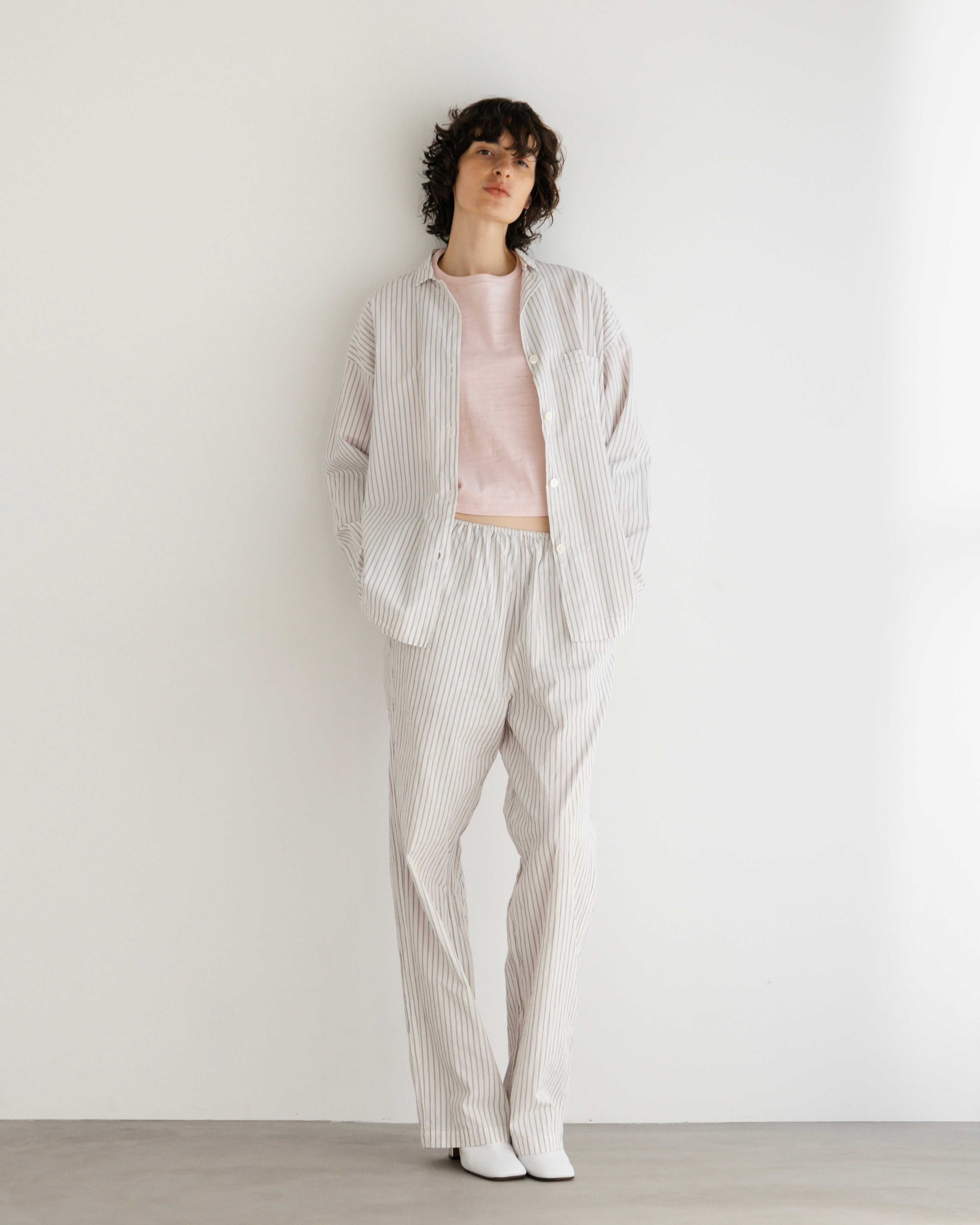 COTTON STRIPE OPEN COLLAR SHIRT(コットンストライプオープンカラーシャツ)|BIYOMA(ビヨーマ)OFFICIAL ONLINE STORE