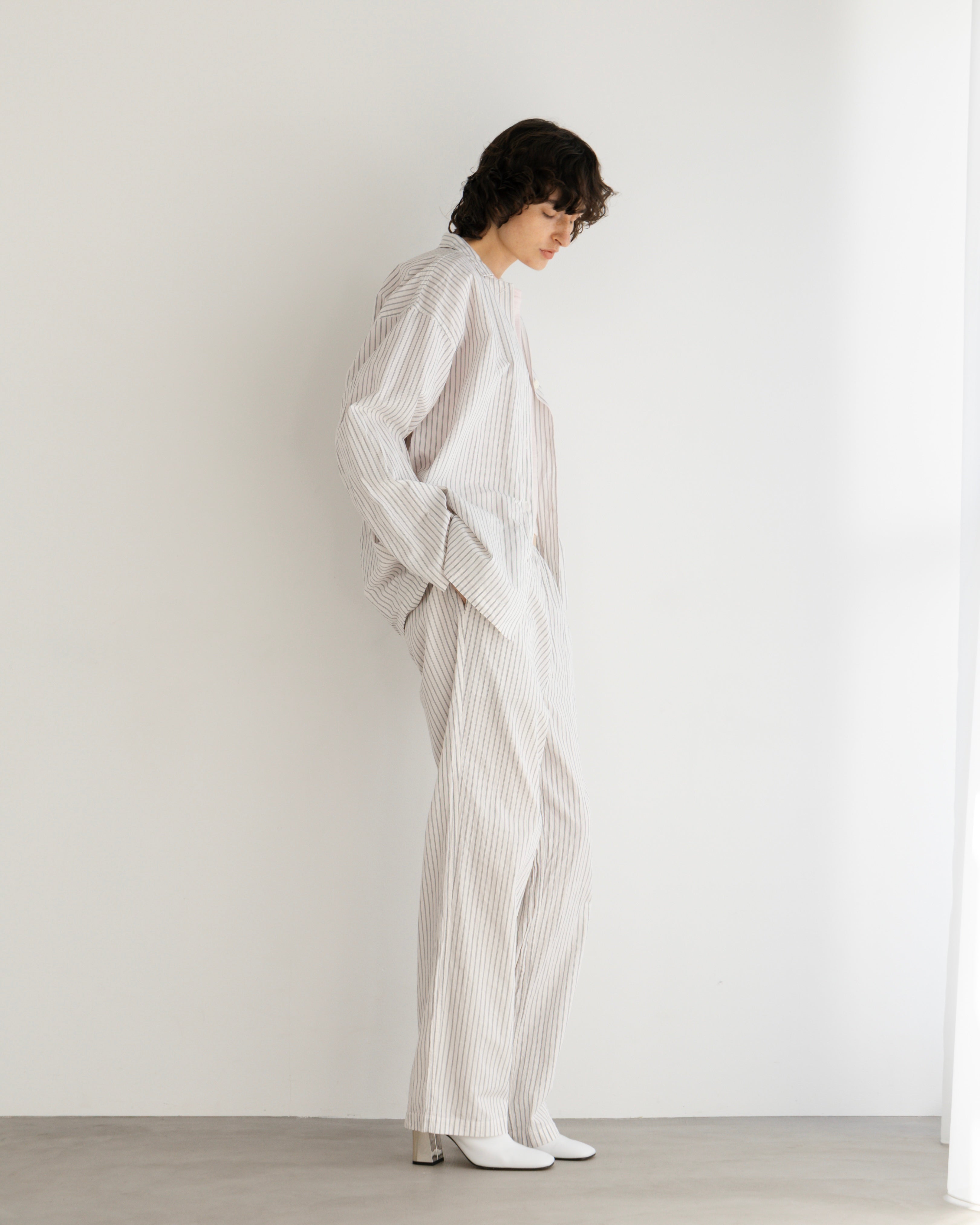 COTTON STRIPE OPEN COLLAR SHIRT(コットンストライプオープンカラーシャツ)|BIYOMA(ビヨーマ)OFFICIAL ONLINE STORE