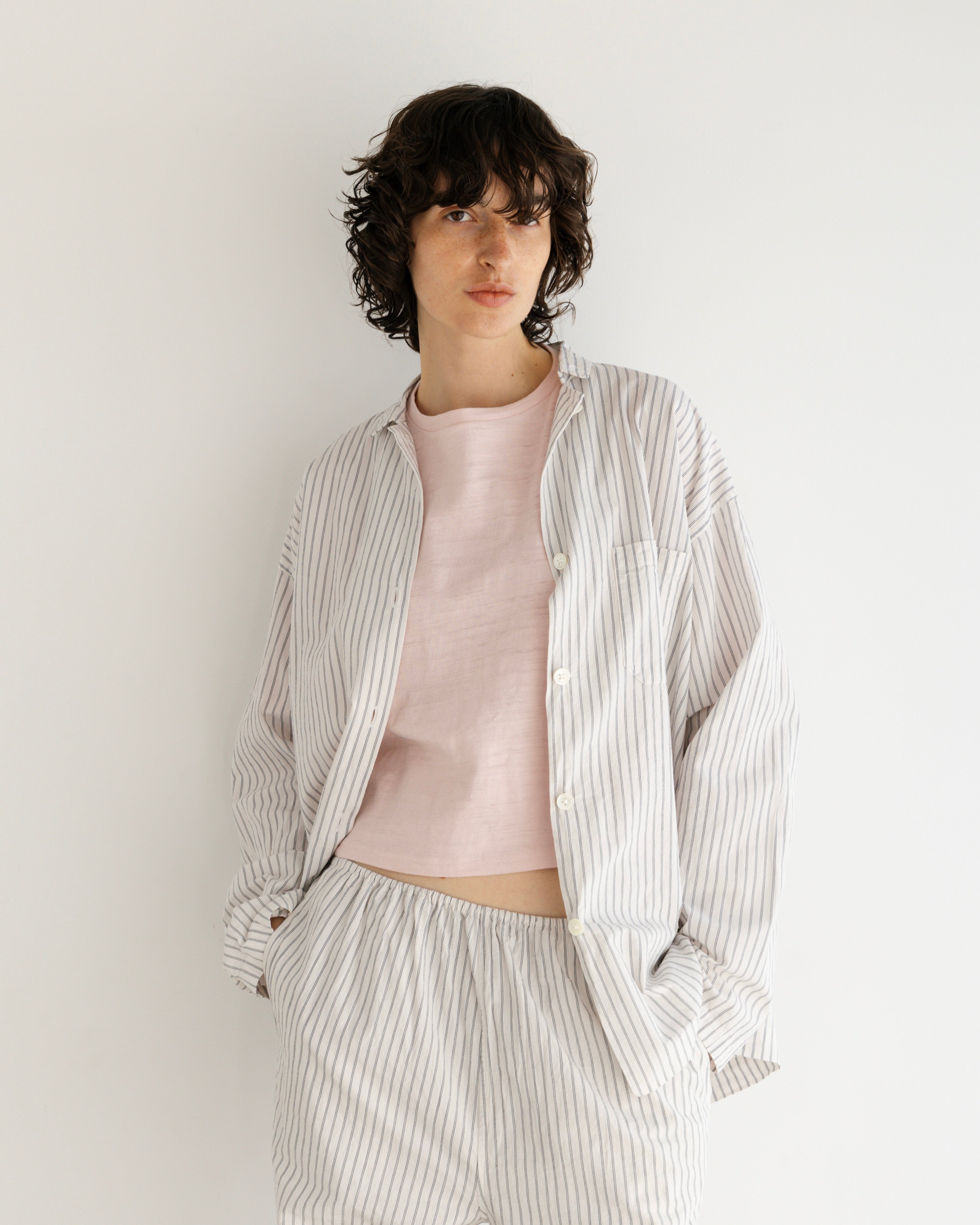 COTTON STRIPE OPEN COLLAR SHIRT(コットンストライプオープンカラーシャツ)|BIYOMA(ビヨーマ)OFFICIAL ONLINE STORE