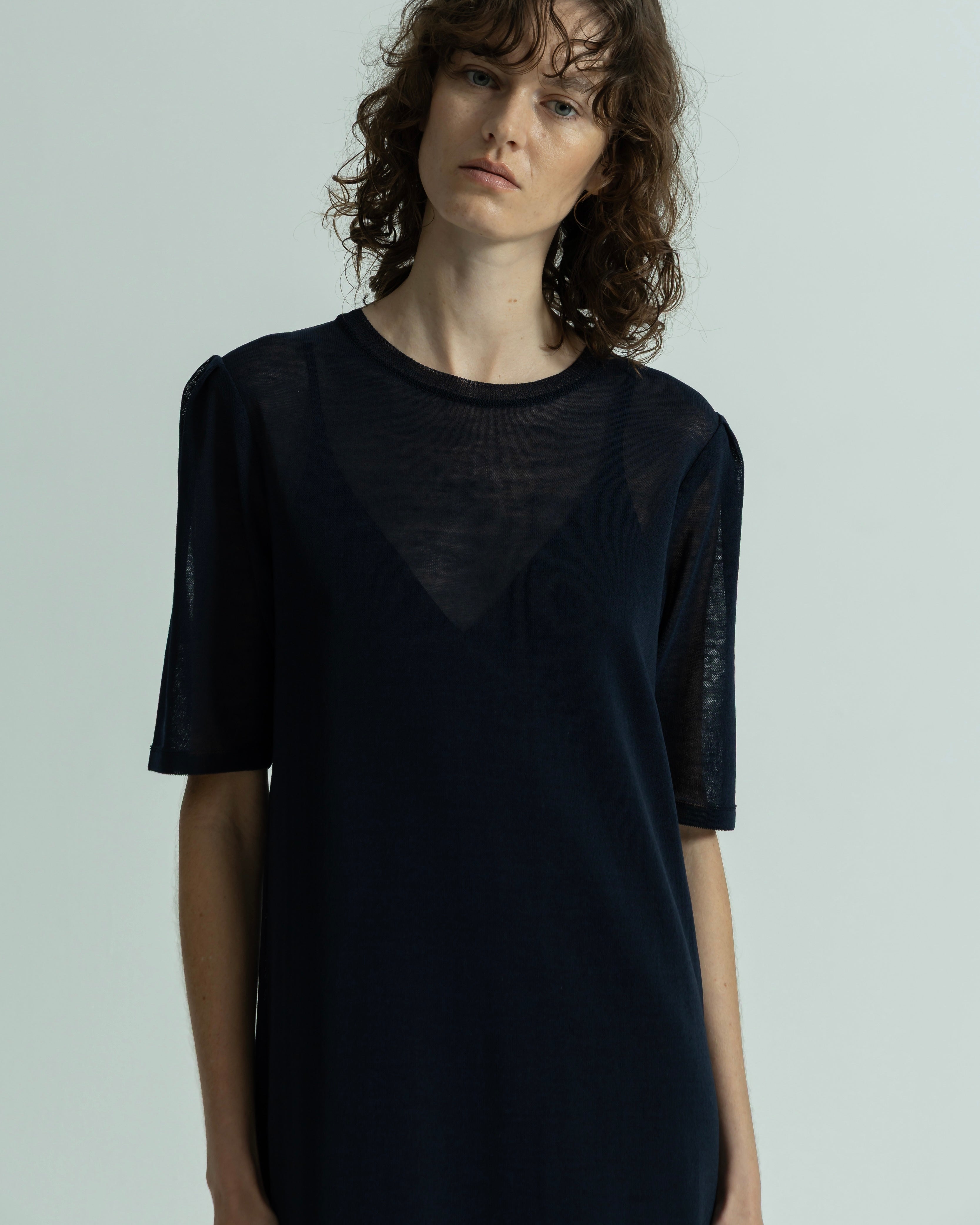 WOOL NYLON SHORT SLEEVE KNIT DRESS
