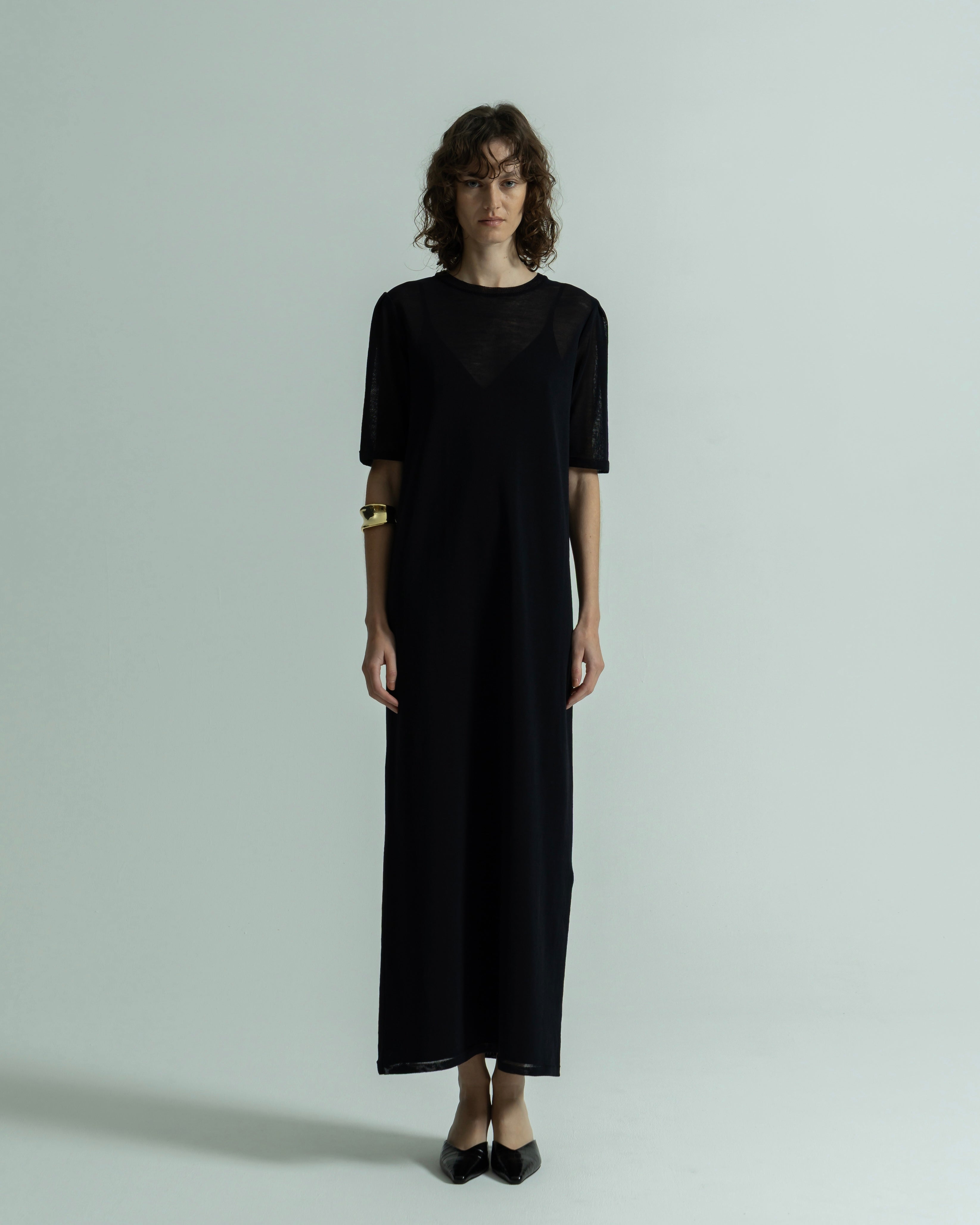 WOOL NYLON SHORT SLEEVE KNIT DRESS