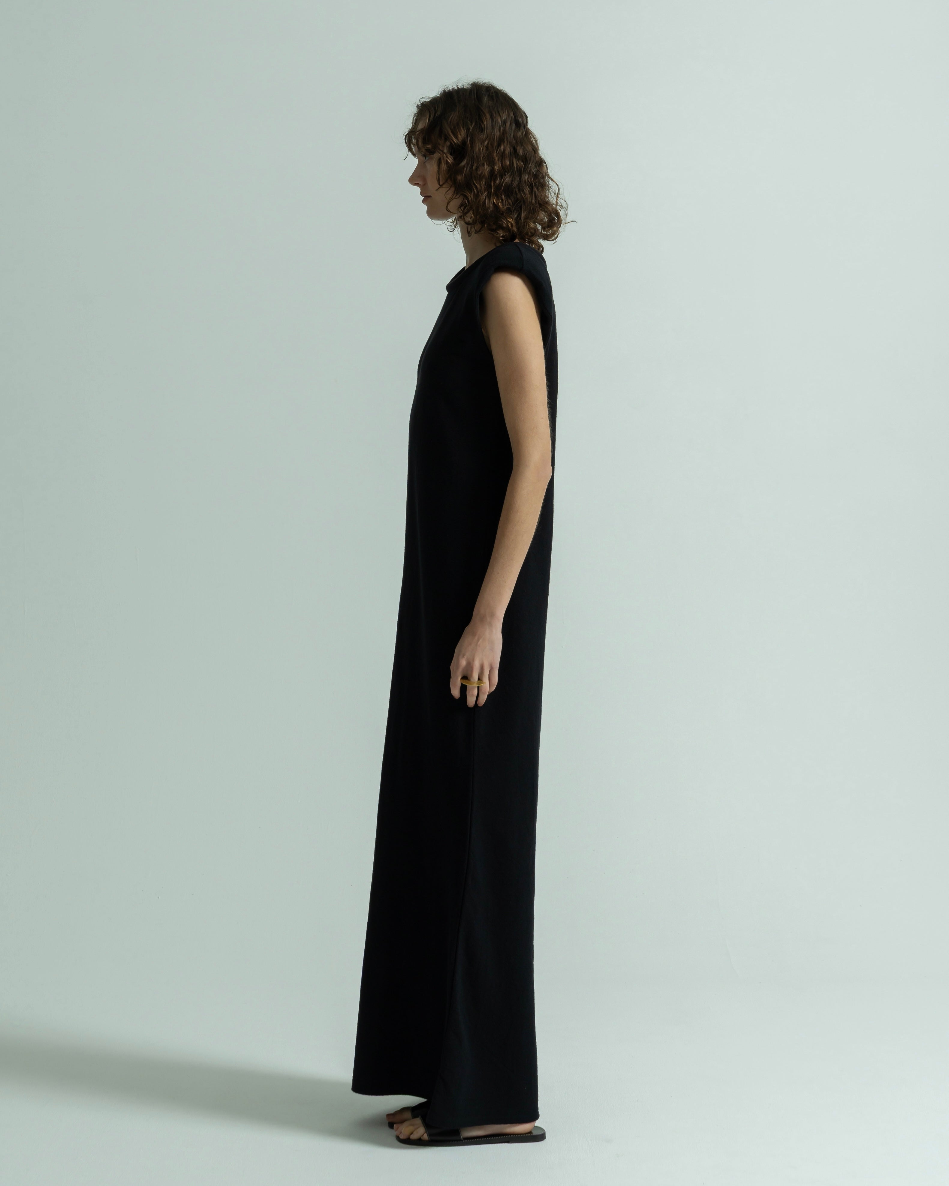 COTTON LINEN RIB NO SLEEVE DRESS