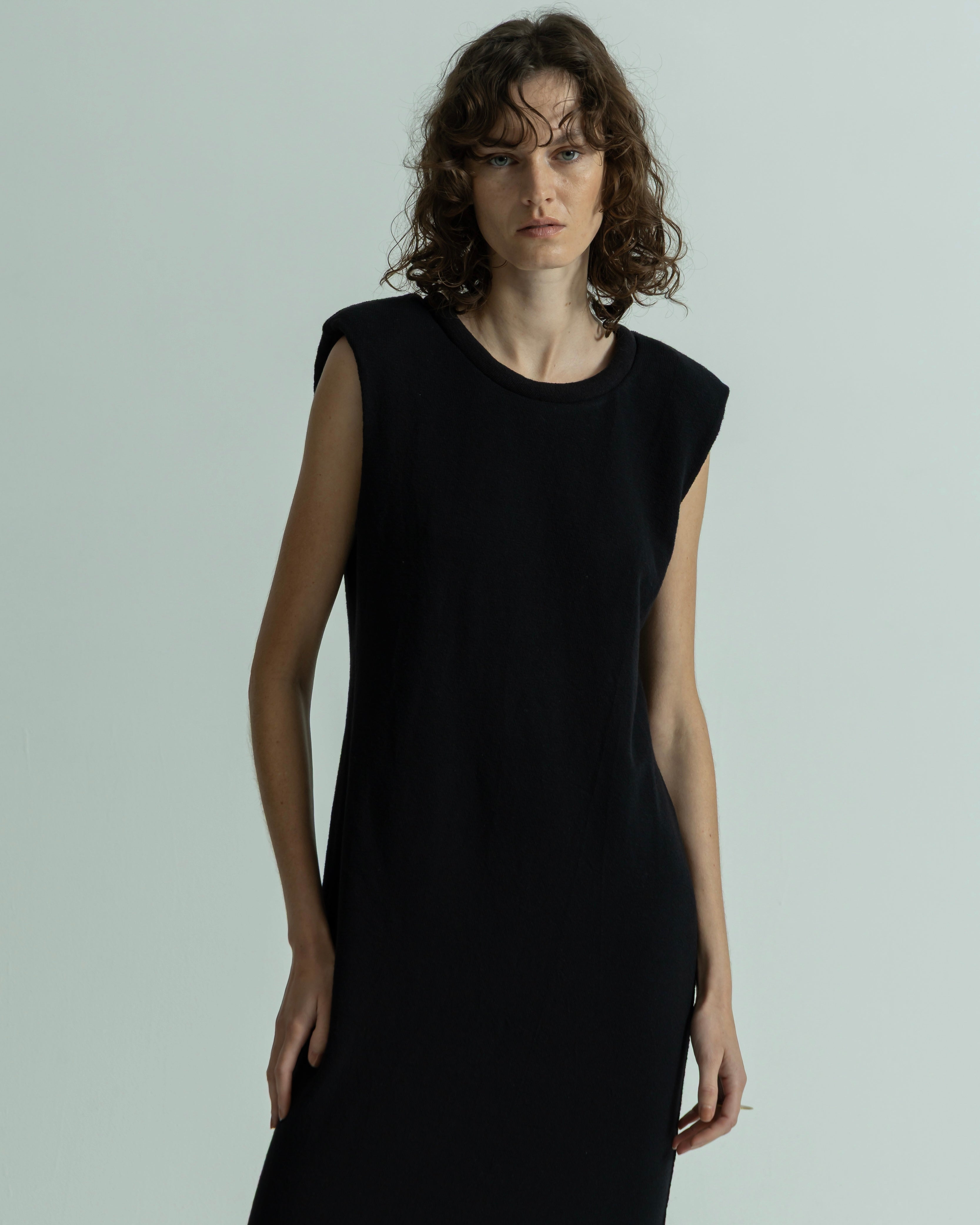 COTTON LINEN RIB NO SLEEVE DRESS