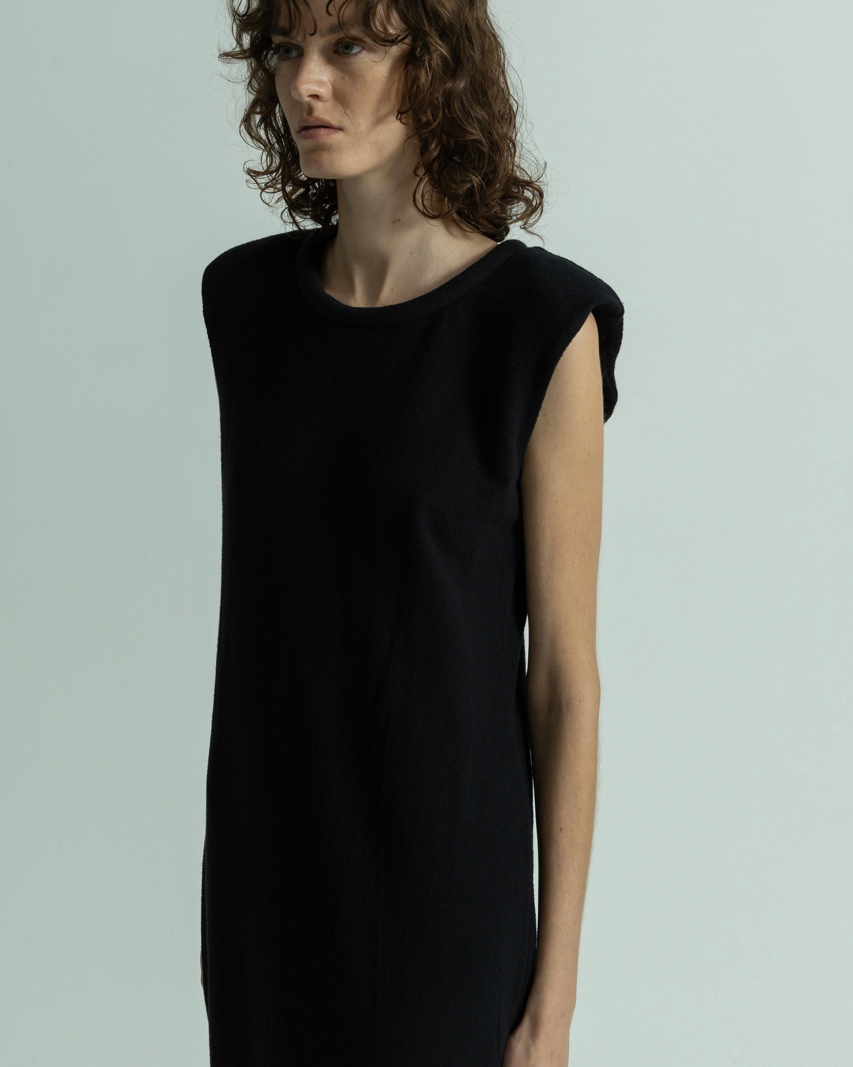 COTTON LINEN RIB NO SLEEVE DRESS