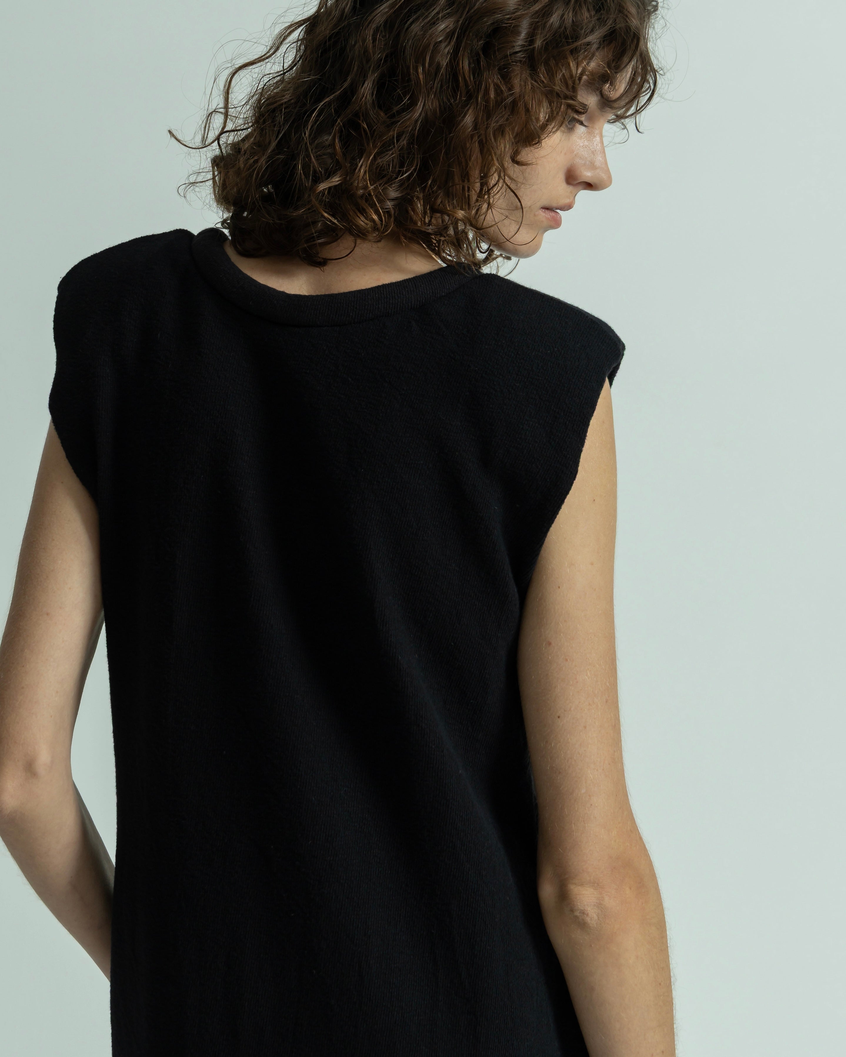 COTTON LINEN RIB NO SLEEVE DRESS
