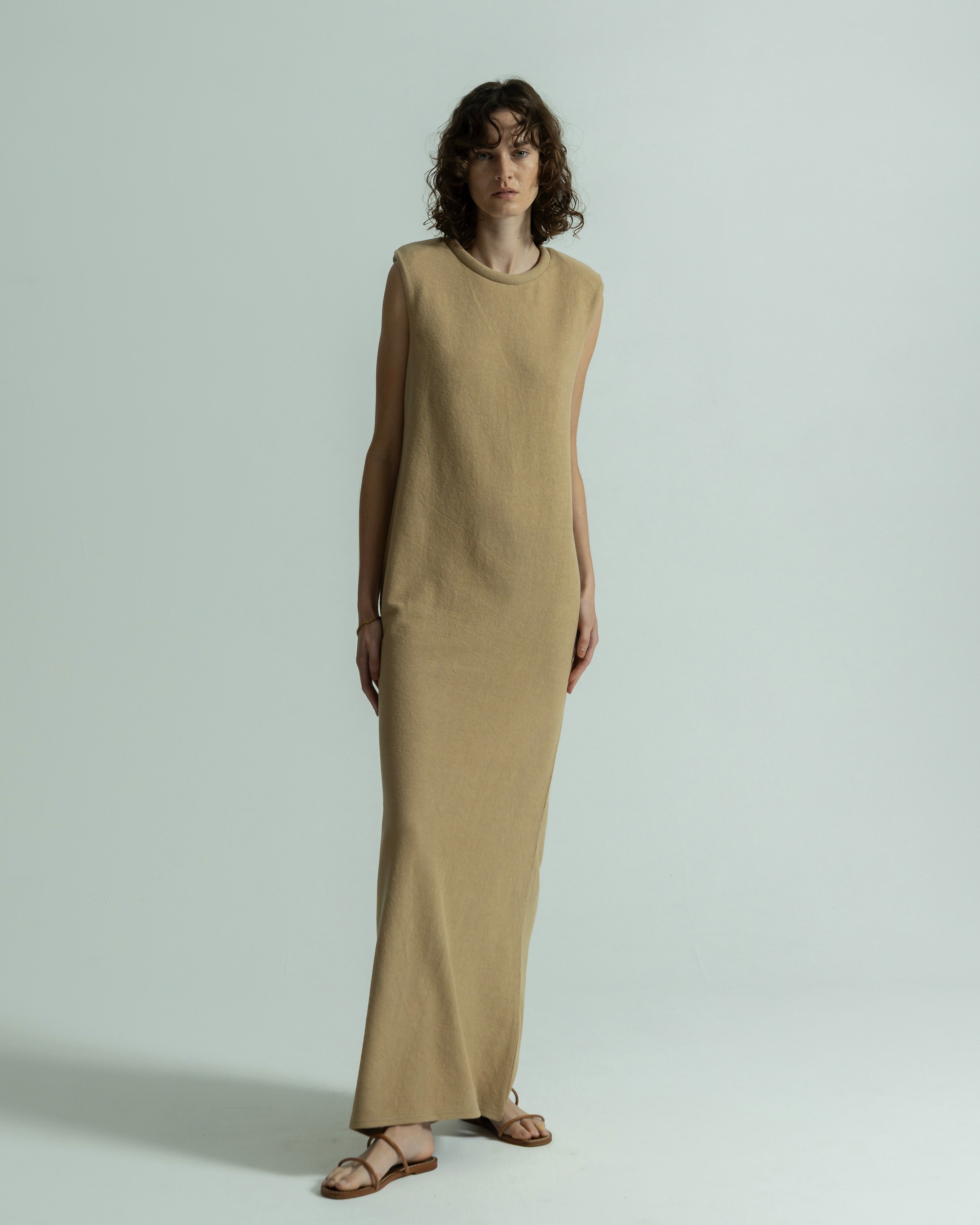 COTTON LINEN RIB NO SLEEVE DRESS