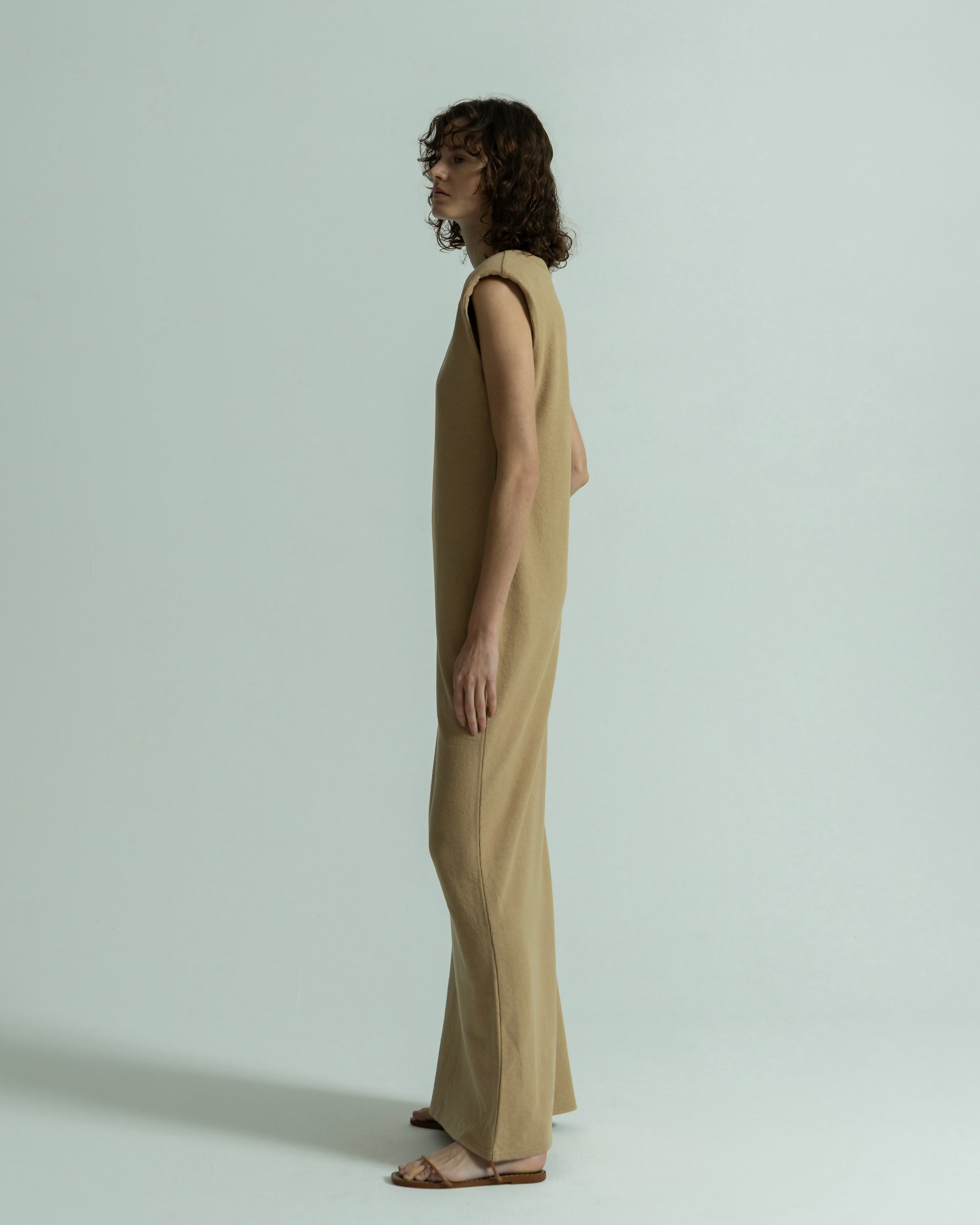 COTTON LINEN RIB NO SLEEVE DRESS