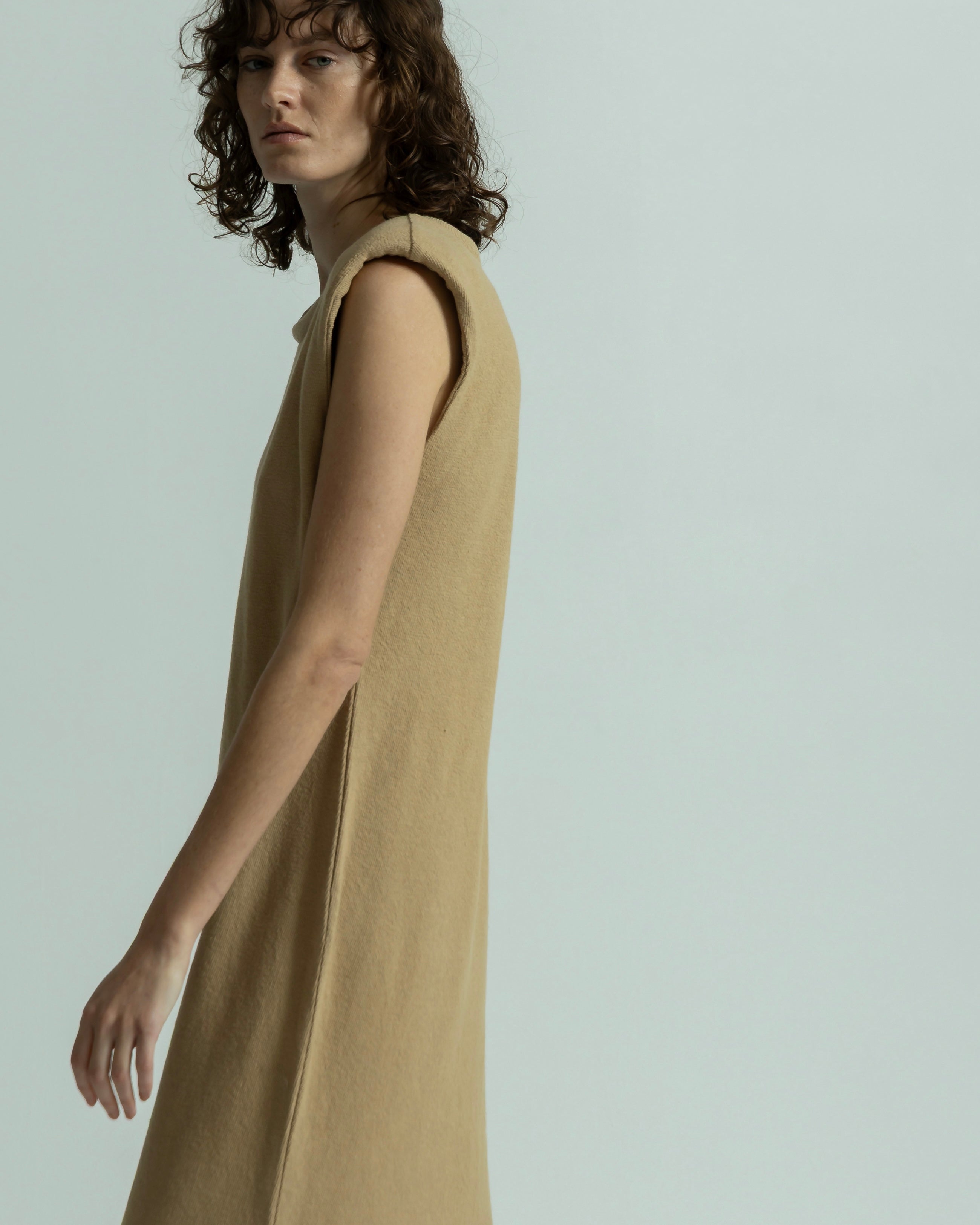 COTTON LINEN RIB NO SLEEVE DRESS