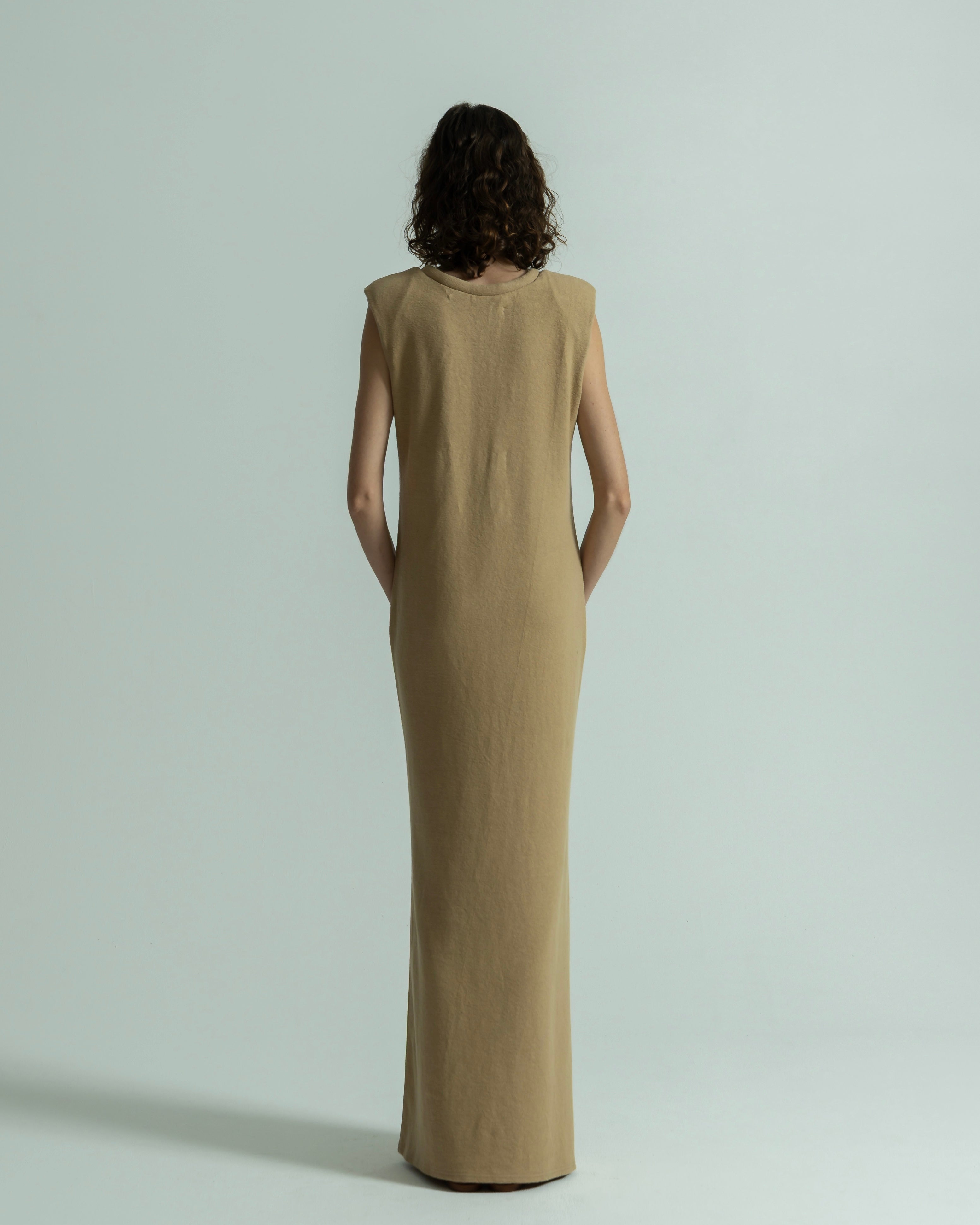 COTTON LINEN RIB NO SLEEVE DRESS