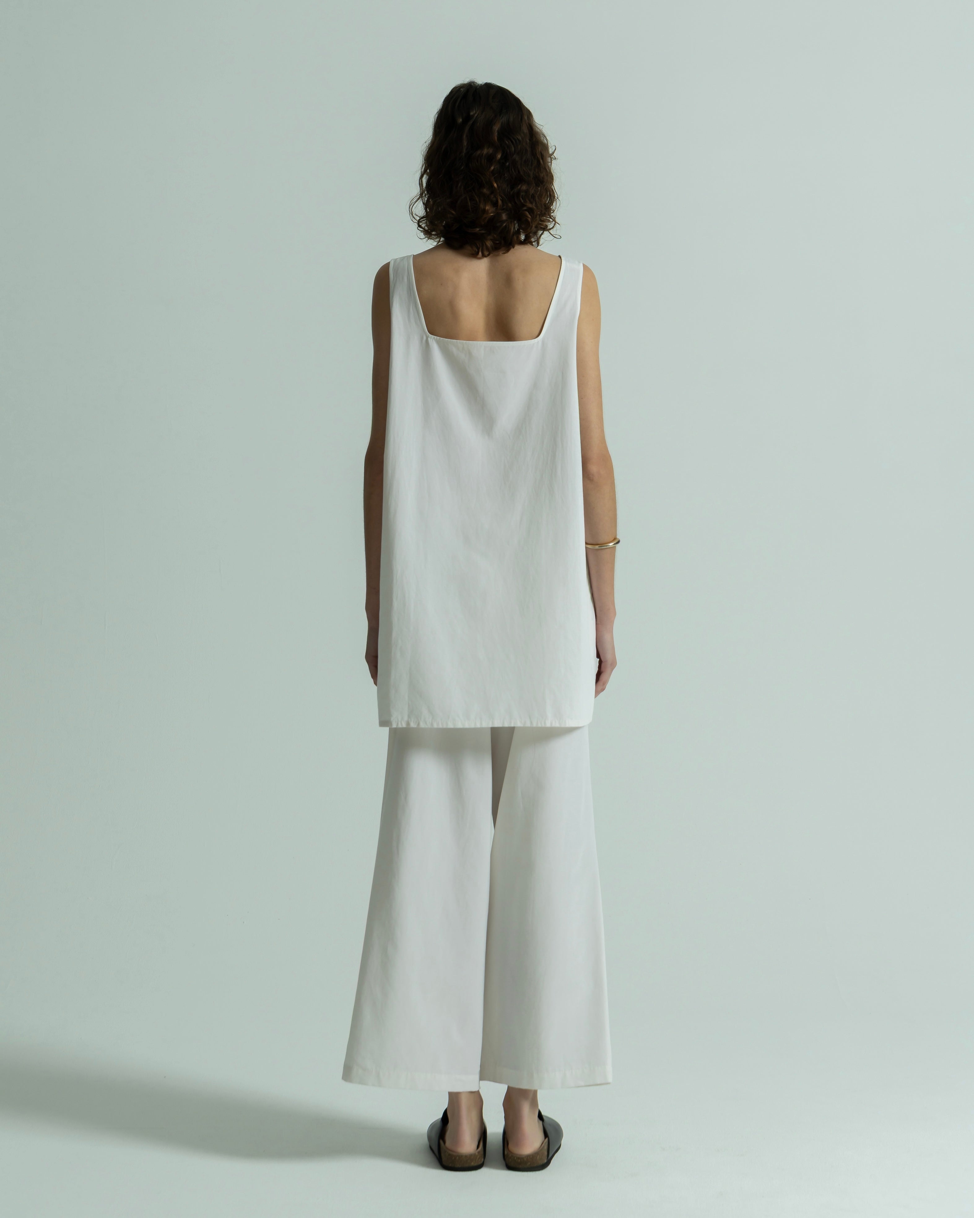 CUPRO COTTON CROPPED WIDE PANTS