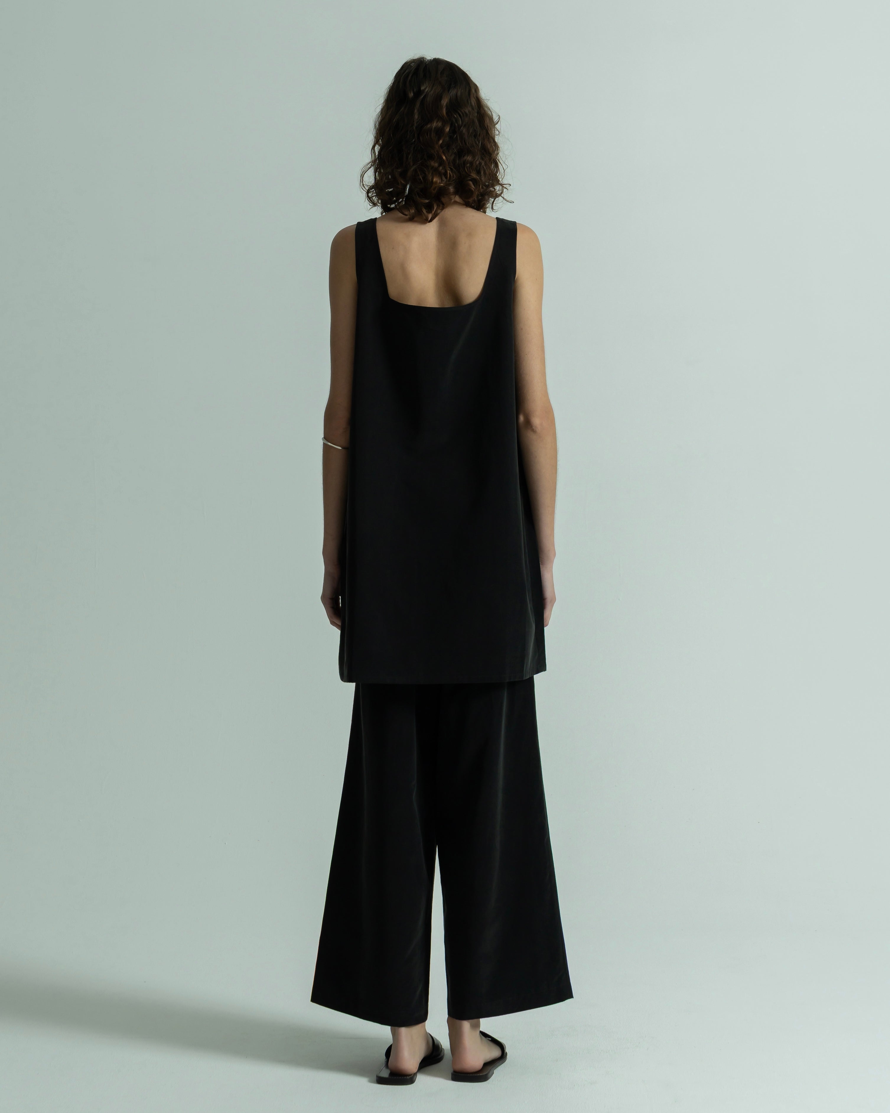 CUPRO COTTON CROPPED WIDE PANTS