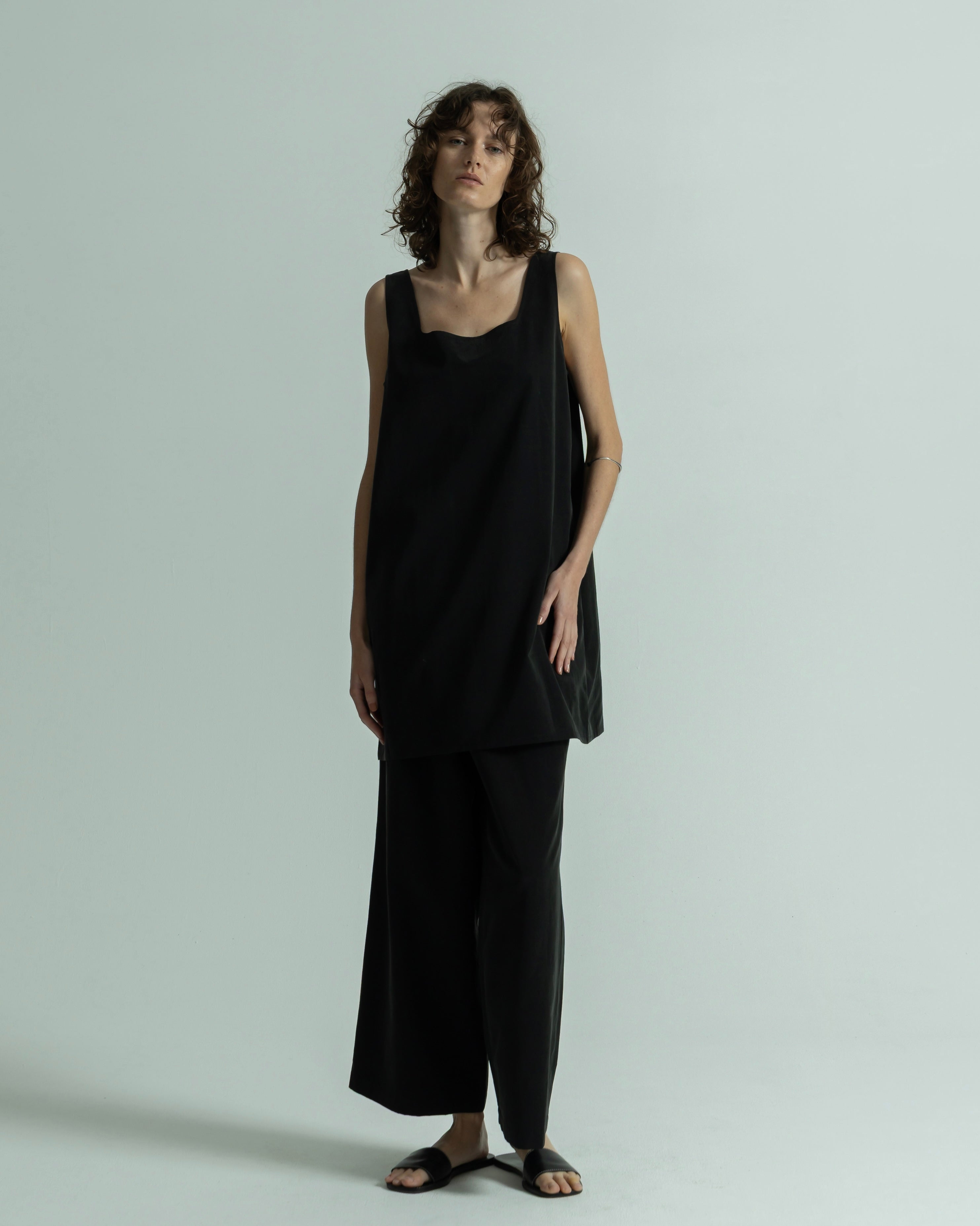 CUPRO COTTON CROPPED WIDE PANTS
