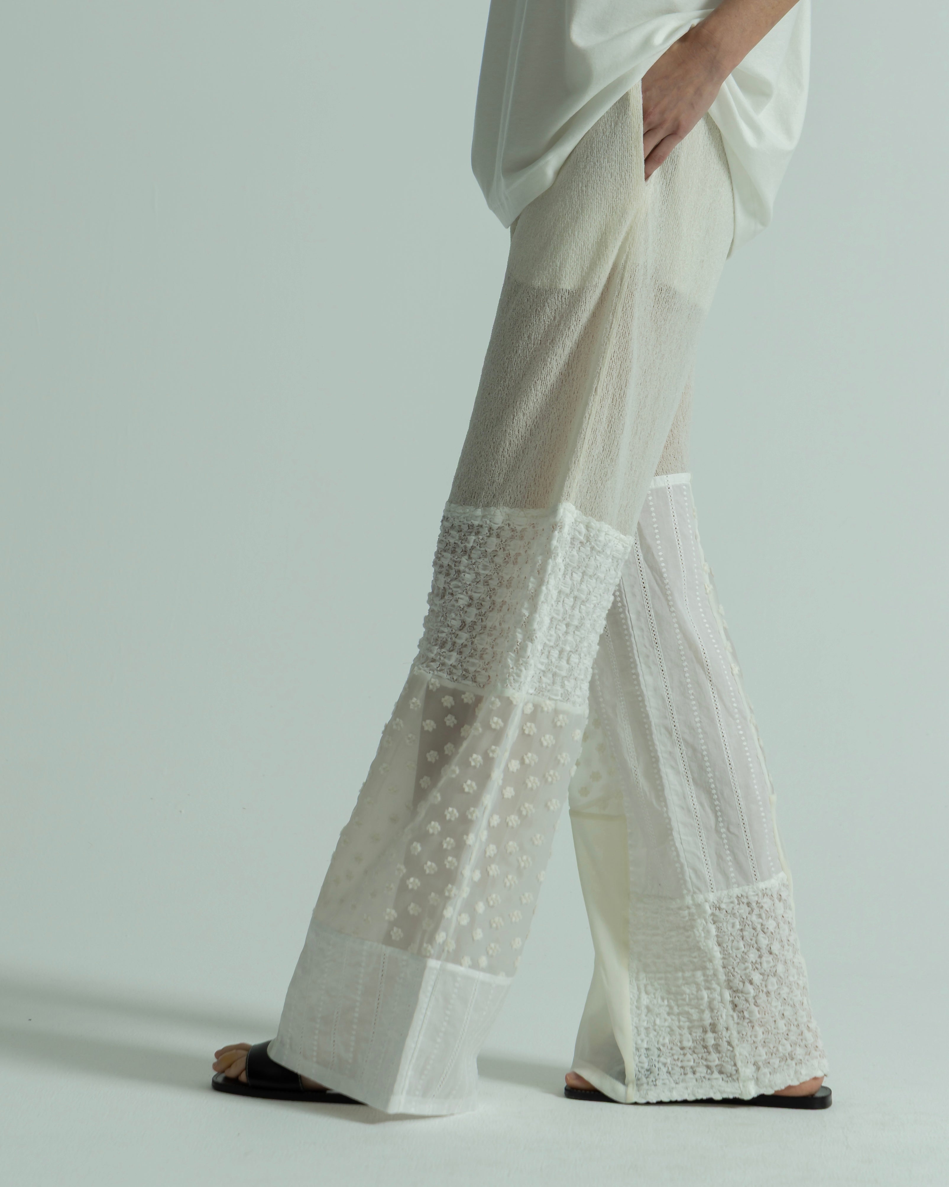 POLYESTER POWDERY KNIT LACE COMBI PANTS(ポリエステルパウダリーニットレースコンビパンツ)|BIYOMA(ビヨーマ)OFFICIAL ONLINE STORE