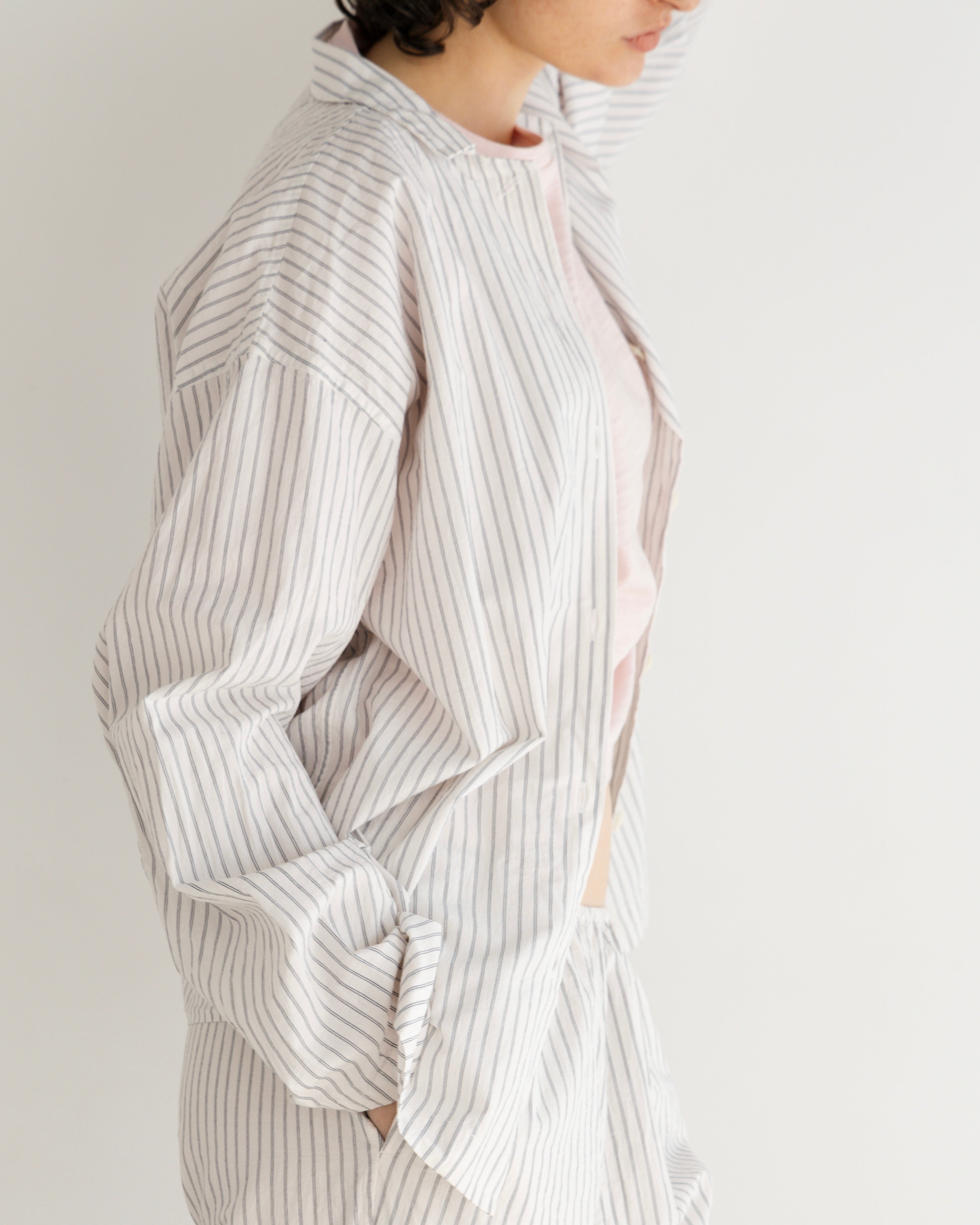 COTTON STRIPE OPEN COLLAR SHIRT（コットンストライプオープンカラーシャツ）｜BIYOMA（ビヨーマ）OFFICIAL ONLINE STORE