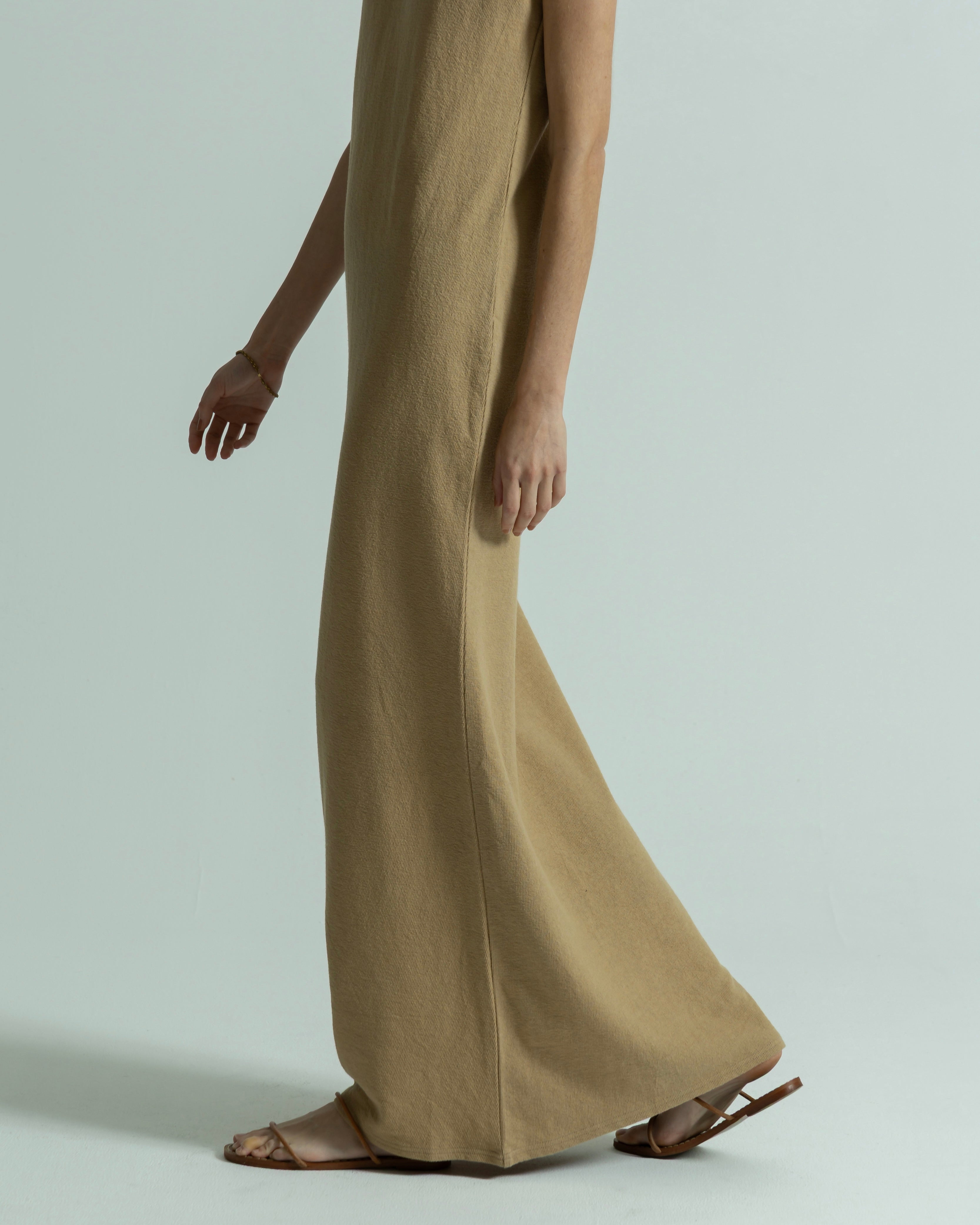 COTTON LINEN RIB NO SLEEVE DRESS