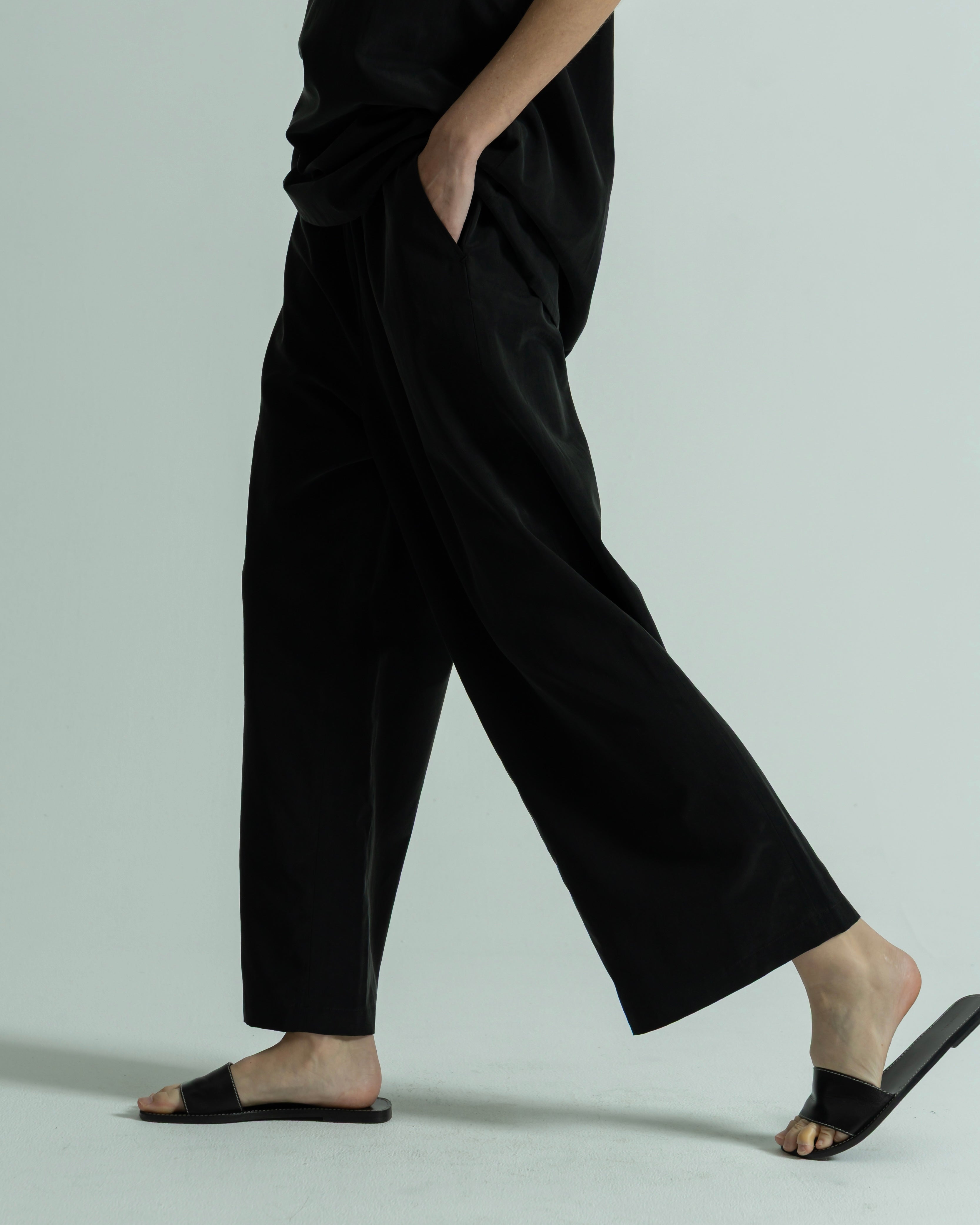 SPORTMAXアウトレット「GEBE」ピュアコットン ワイドパンツ CUPRO COTTON CROPPED WIDE PANTS（キュプラコットンクロップド