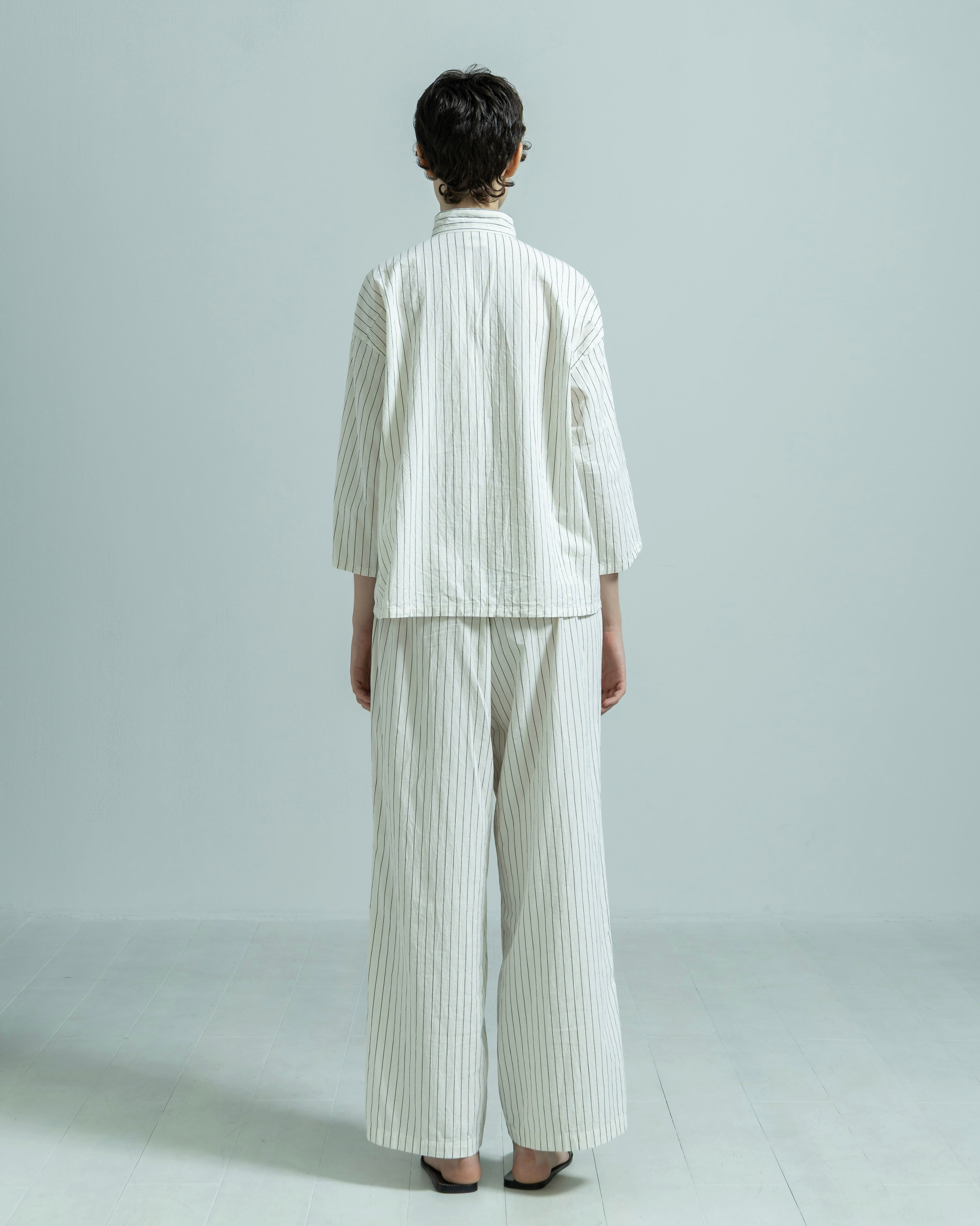 COTTON LINEN STRIPE W OPEN POCKET COLLAR SHIRT（コットンリネンダブルストライプオープンポケットシャツ）｜BIYOMA（ビヨーマ）OFFICIAL ONLINE STORE
